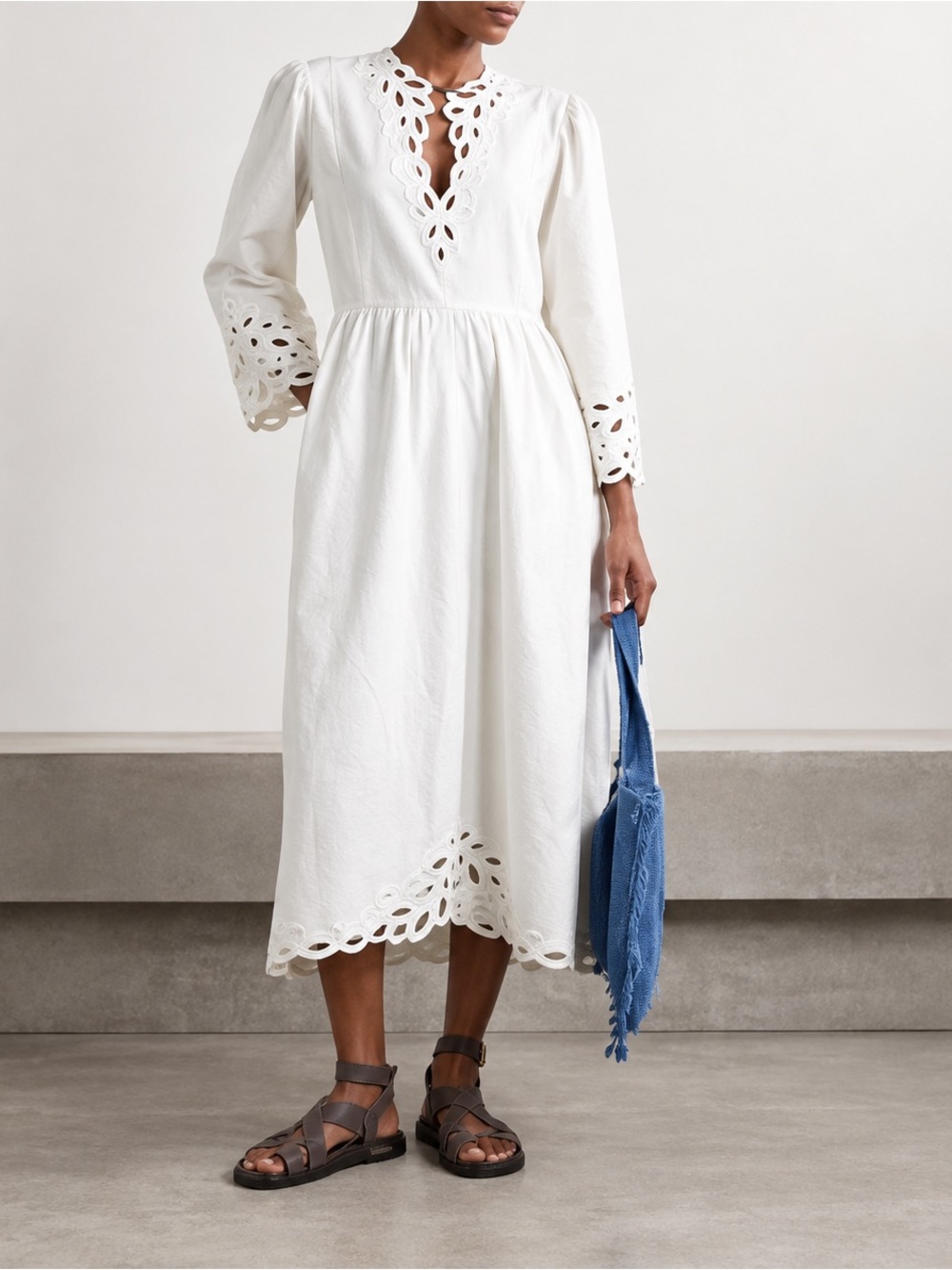 Magaschoni Embroidered Midi Dress in White Sz M